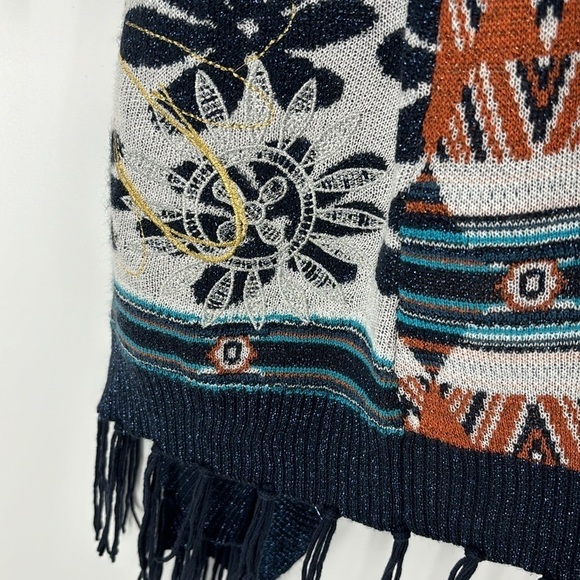 Desigual Floral Open Front Fringe Trim Duster Sweater Women’s Size Small - Picture 8 of 8